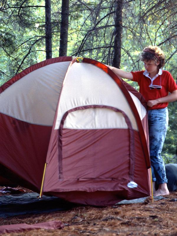 Heather sets up a tent at one of our campsites on the Allagash Wilderness Waterway in northern Maine