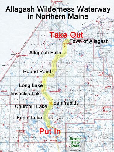 canoeing map of the Allagash Wilderness Waterway in northern Maine