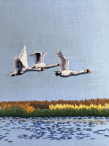 cloth-woven bird art at the Amsterdam Castle on the Erie Canal tour at Amsterdam NY