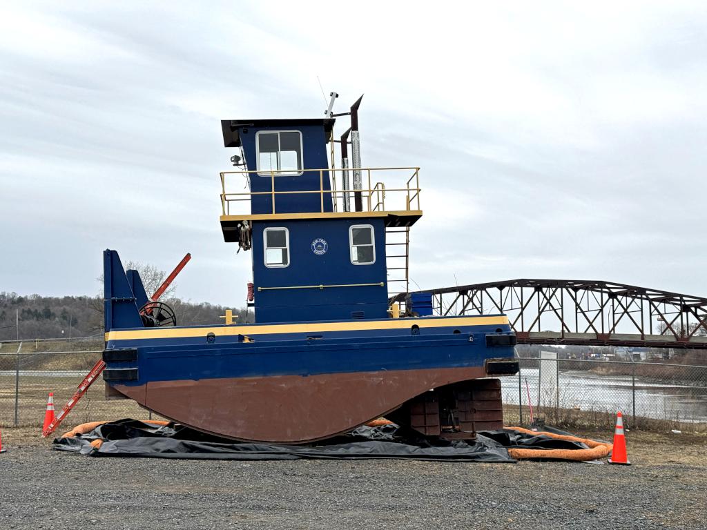 tugboat in April at the Erie Canal maintenance center near Amsterdam NY