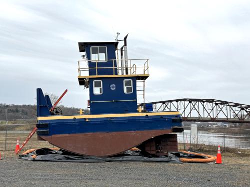 tugboat in April at the Erie Canal maintenance center near Amsterdam NY