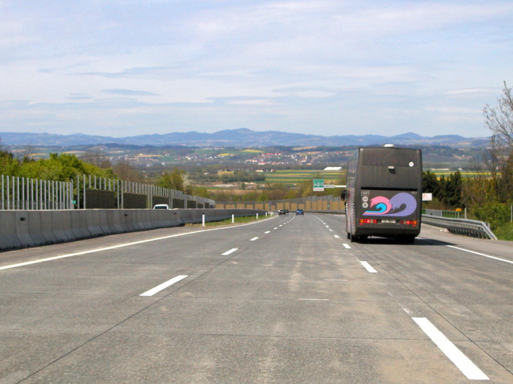 view through the car windshield as we toodle along the Autobahn at 90 mph in Austria