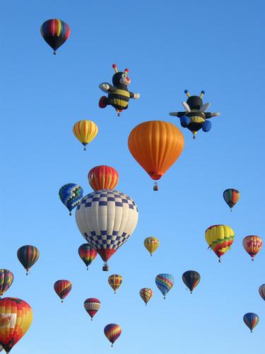 assemblage of balloons (including The Little Bees) at the Albuquerque Balloon Festival in New Mexico