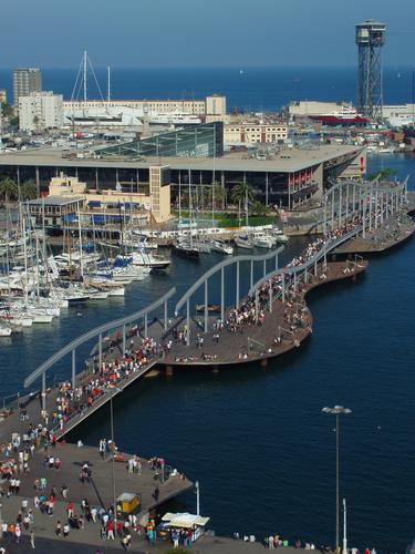 view from the Columbus Monument of Barcelona's Old Port in Spain