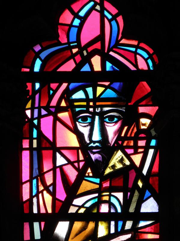 stained-glass window at Liege Cathedral in Belgium