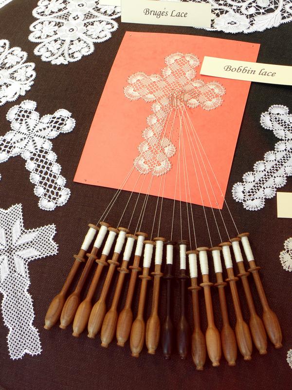 lace-making display at Bruges in Belgium