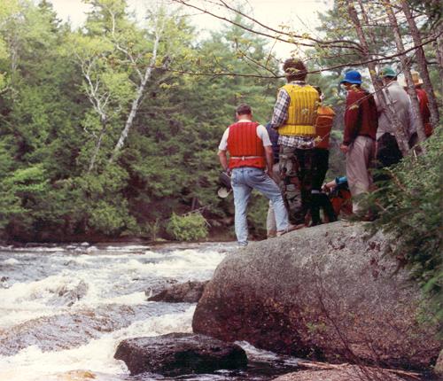 scouting rapids on the Machias River in Maine in May 1991