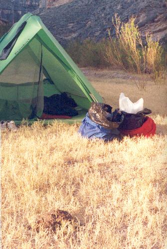 tent beside the Rio Grande River in Texas in April 2000