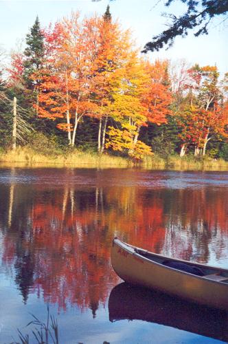 canoe on the St Croix River in eastern Maine in October 1999