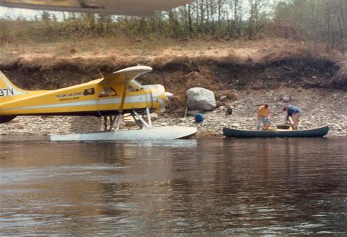 plane at the start of a canoe trip on the St John River in Maine in May 1984