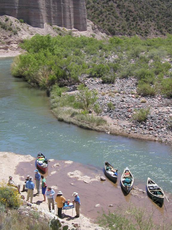 our canoe group stops for lunch in April 2003 at the side of Verde River in Arizona