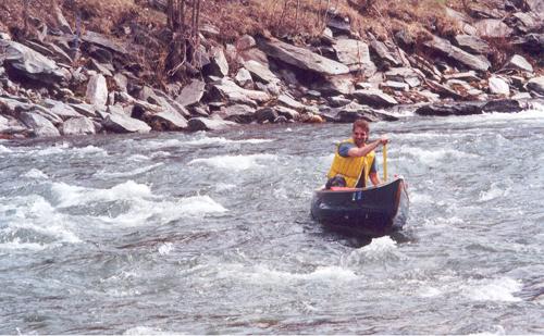 Mark Nash canoing on the White River in Vermont in May 2001