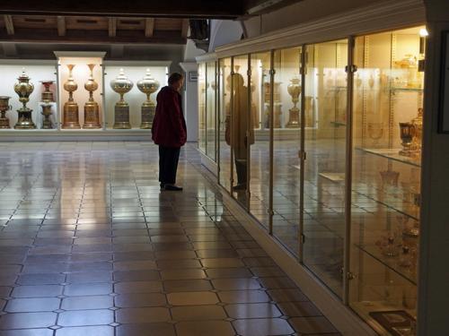 Betty Lou views some of the huge collection of artistic glass on display at the Glass Museum at Passau in Germany