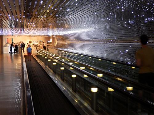 riding the underground moving sidewalk at the National Gallery of Art in Washington DC