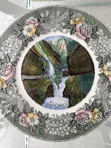 plate at Schuyler County Historical Society depicting Rainbow Falls at Watkins Glen near Elmira, New York