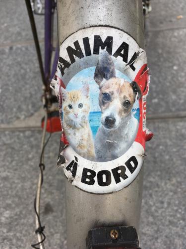 humorous warning sign on a bike in Paris, France