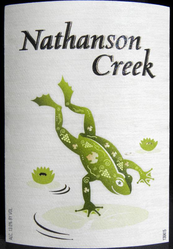 frog-motif wine bottle label