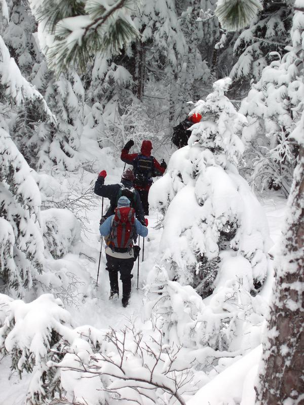 hiking through snow to Blueberry Mountain