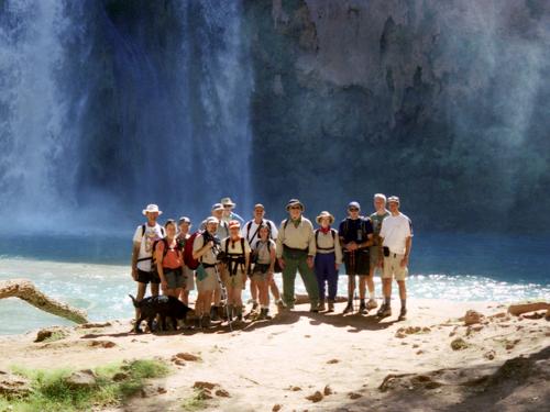 hiking group photo at Havasu Falls in the Grand Canyon, Arizona