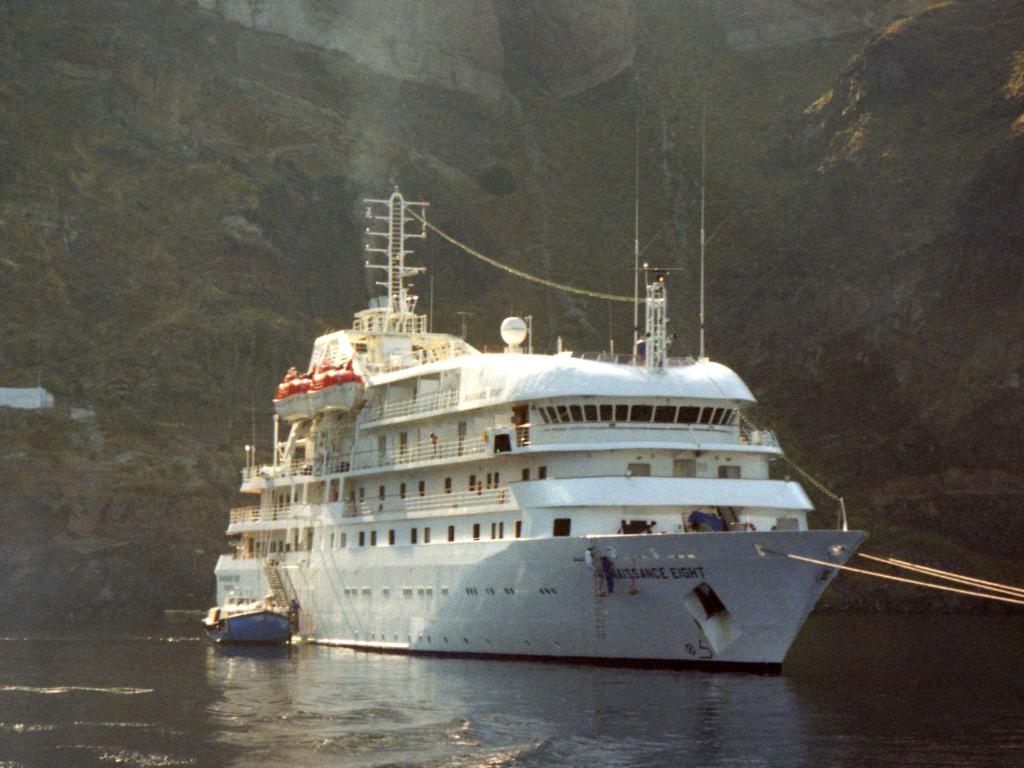 Renasissance Eight cruise boat anchored at Santorini, Greece, in June 1997