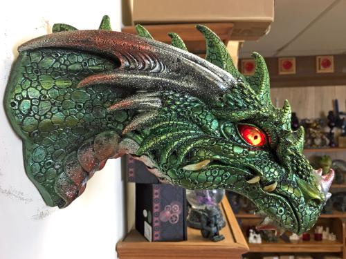 fire-eyed dragon in the gift shop at Hammond Castle in Gloucester, Massachusetts