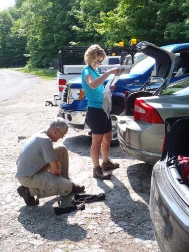 hikers perparing to climb Mount Abraham