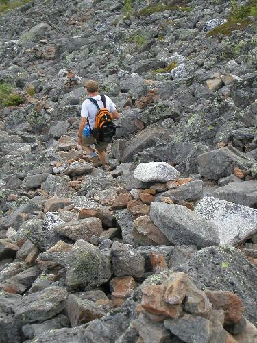 rock slide trail section on the way to Mount Abraham in Maine