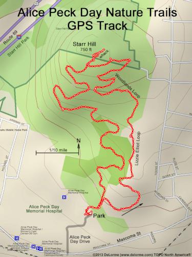 GPS track at Alice Peck Day Nature Trails in western New Hampshire