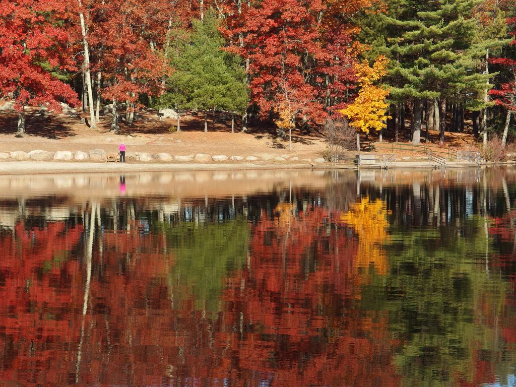 November view of the beach on the reservoir at Ashland State Park in Ashland, Massachusetts