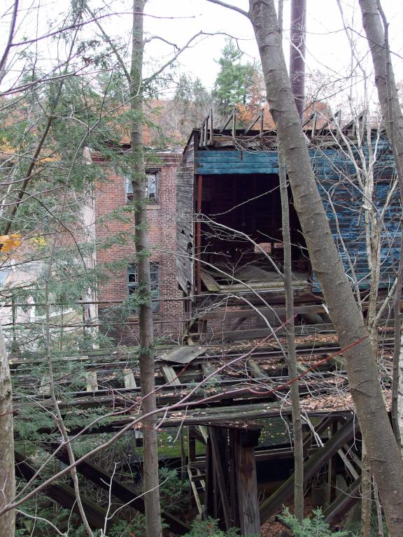 dilapidated mills alongside the Ashuelot River Rail Trail south near Keene in southwestern New Hampshire