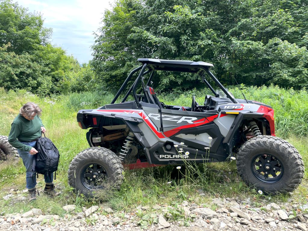 trailside ATV parking in July on ATV hikes near Pittsburg in northern New Hampshire