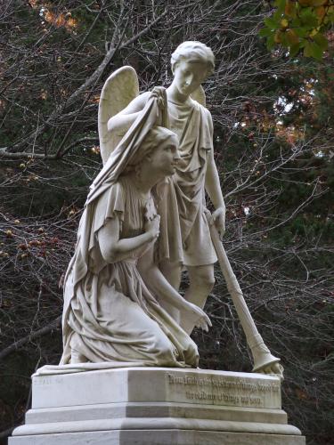 memorial statue in November at Mount Auburn Cemetery in Massachusetts