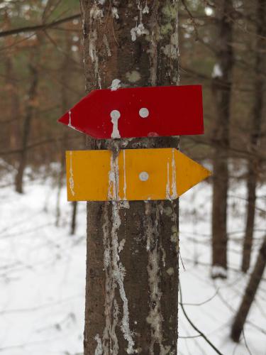 trail signs at Batchelder Mill Road Trails near Concord in southern New Hampshire