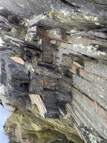 artistic rock structure in January on Bear Hill in southwest New Hampshire