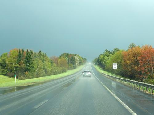 stormy view on the drive up Route 95 to Beech Mountain at Acadia National Park in Maine