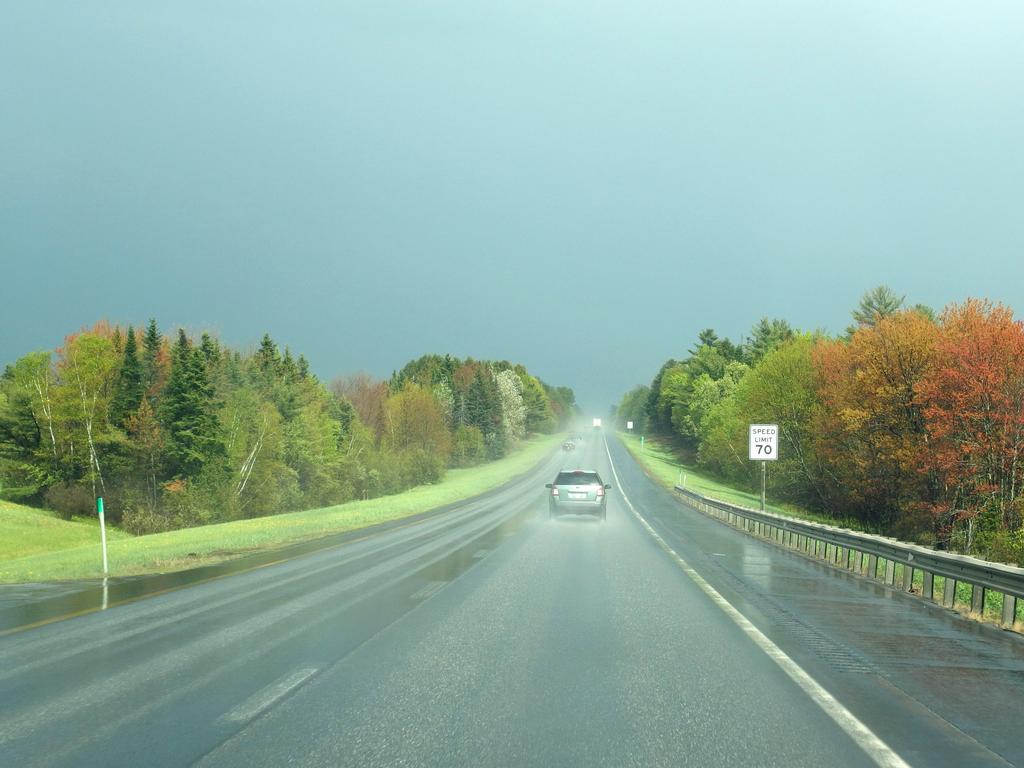 rain storm on Route 95 on the way to Beech Mountain in Maine