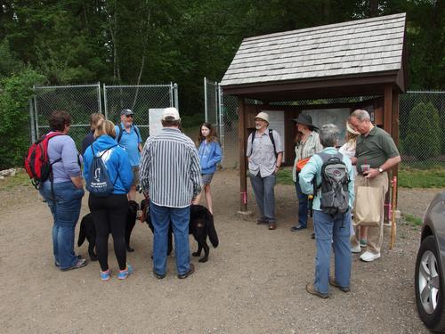 UU Hikers group at the entrance to Benson Park in southern New Hampshire