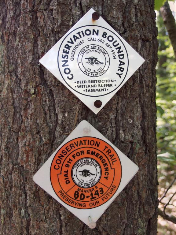 trail signs at Betsey Dodge Conservation Area in southern New Hampshire