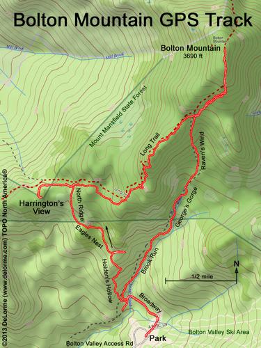 GPS track to Bolton Mountain in northern Vermont