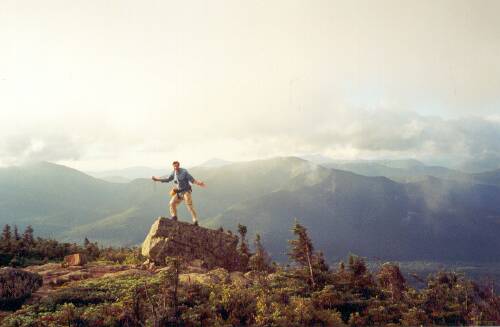 Dave plays to the camera in August atop Mount Bond in New Hampshire