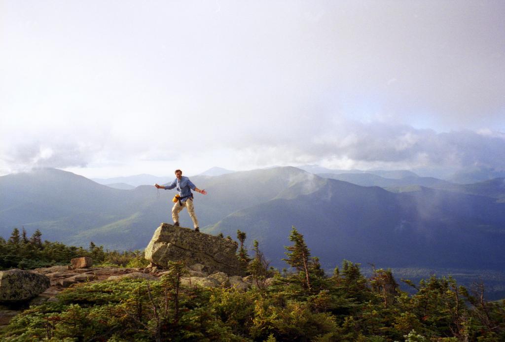 Dave plays to the camera in August atop Mount Bond in New Hampshire