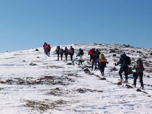 winter hikers on the way to Mount Bond in the White Mountains of New Hampshire