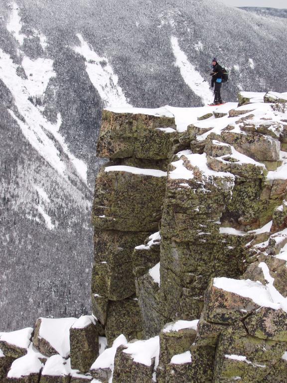 winter hiker on Bondcliff Mountain in New Hampshire