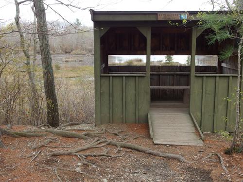 bird blind on Leach Pond at Borderland State Park in eastern Massachusetts