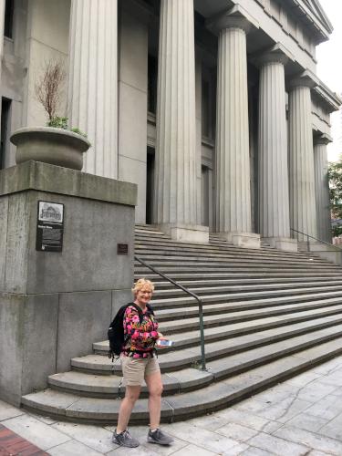 Andee at the historic Custom House near Long Wharf at Boston Harbor in Massachusetts