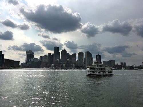 dark view of Boston Harbor on the return from Spectacle Island in Massachusetts