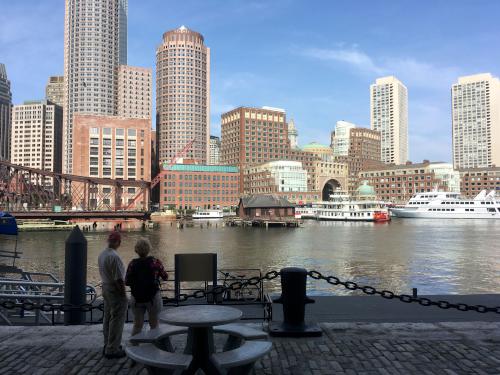 waterfront view from Fan Pier Park on the way to an islands cruise at Boston Harbor in Massachusetts