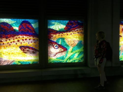 mural of backlit glass beads  near Long Wharf at Boston Harbor in Massachusetts