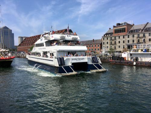 whale-watch catamaran near Spectacle Island at Boston Harbor in Massachusetts