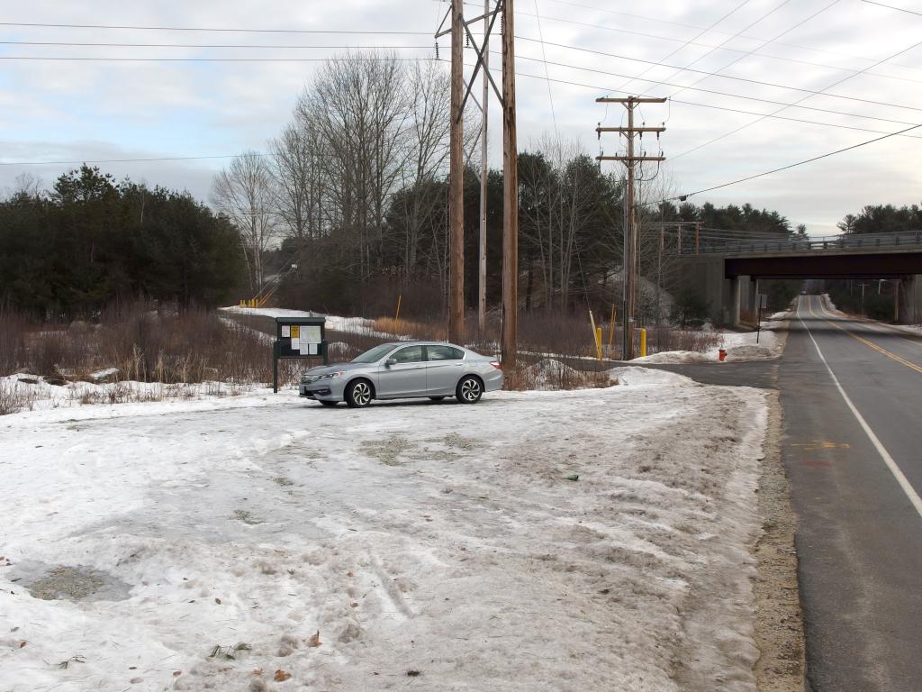 Portsmouth Street parking lot in January at Broken Ground near Concord in southern New Hampshire